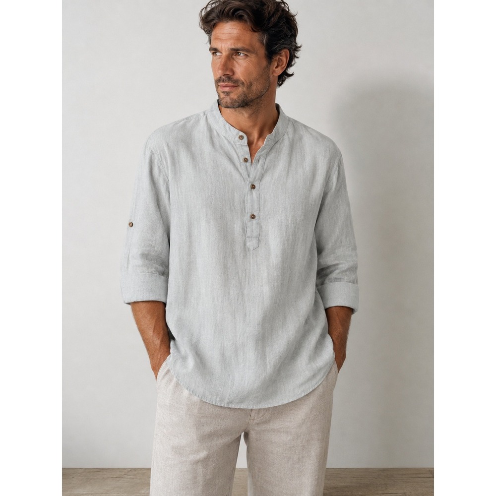 JMIERR Men's XXXL Green Casual Shirt 100% Cotton Beachy Coastal Wedding Henley